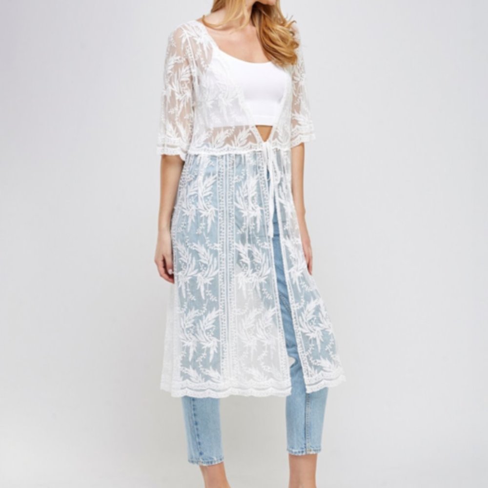 Romantic White Lace Long Kimono - Picture 3 of 7